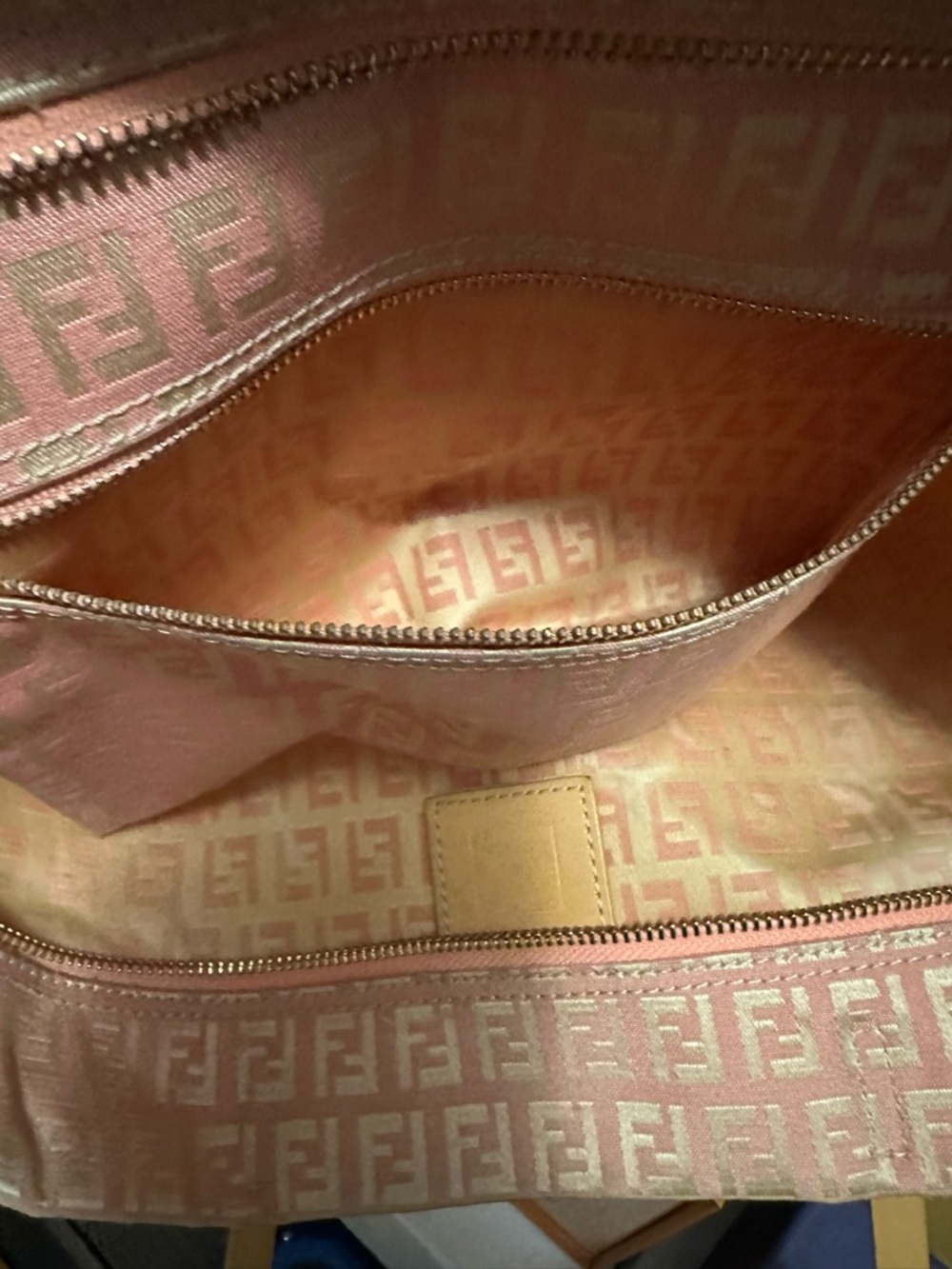 Fendi Pink Jacquard FF Logo Tote with Tan Leather Handles - Picture 8 of 11